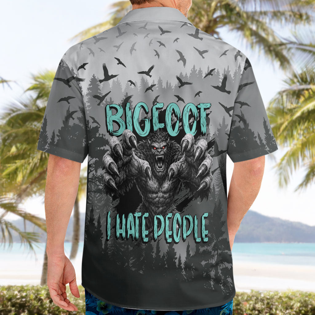 Bigfoot Stay Wild I Hate People Hawaiian Shirt Angry Sasquatch Distressed Forest Dark Fantasy