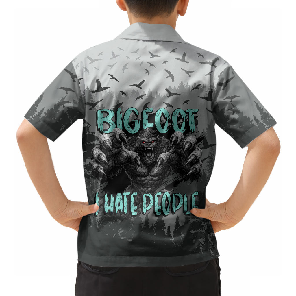 Bigfoot Stay Wild I Hate People Hawaiian Shirt Angry Sasquatch Distressed Forest Dark Fantasy