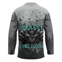 Bigfoot Stay Wild I Hate People Hockey Jersey Angry Sasquatch Distressed Forest Dark Fantasy