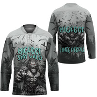 Bigfoot Stay Wild I Hate People Hockey Jersey Angry Sasquatch Distressed Forest Dark Fantasy