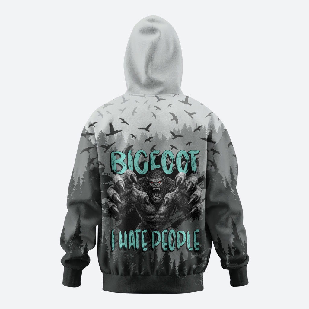 Bigfoot Stay Wild I Hate People Hoodie Angry Sasquatch Distressed Forest Dark Fantasy