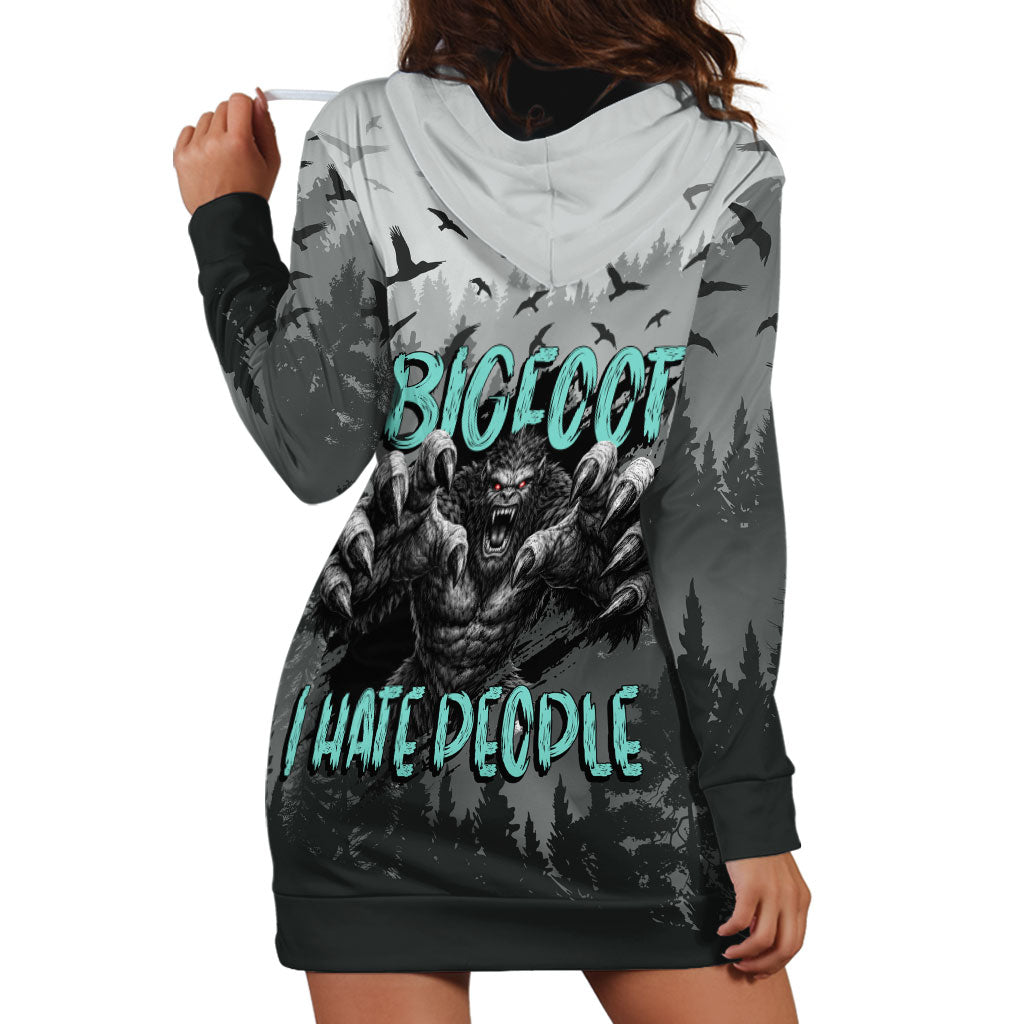 Bigfoot Stay Wild I Hate People Hoodie Dress Angry Sasquatch Distressed Forest Dark Fantasy