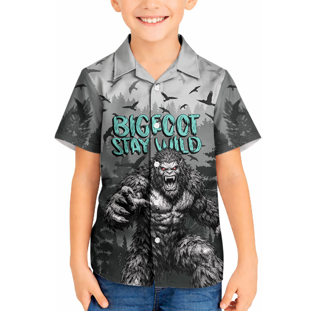 Bigfoot Stay Wild I Hate People Kid Hawaiian Shirt Angry Sasquatch Distressed Forest Dark Fantasy