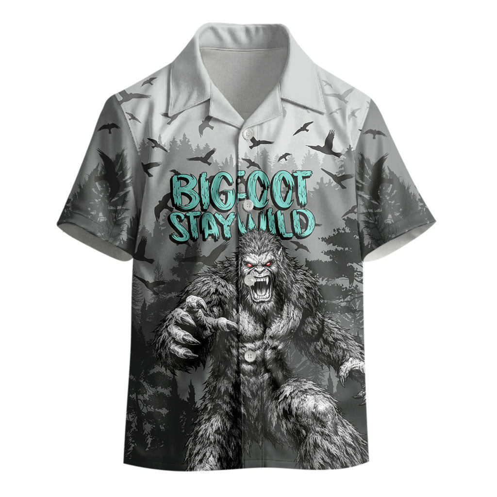 Bigfoot Stay Wild I Hate People Kid Hawaiian Shirt Angry Sasquatch Distressed Forest Dark Fantasy