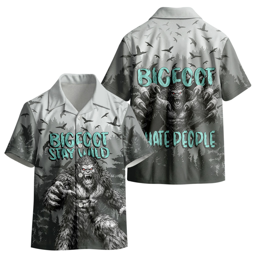Bigfoot Stay Wild I Hate People Kid Hawaiian Shirt Angry Sasquatch Distressed Forest Dark Fantasy