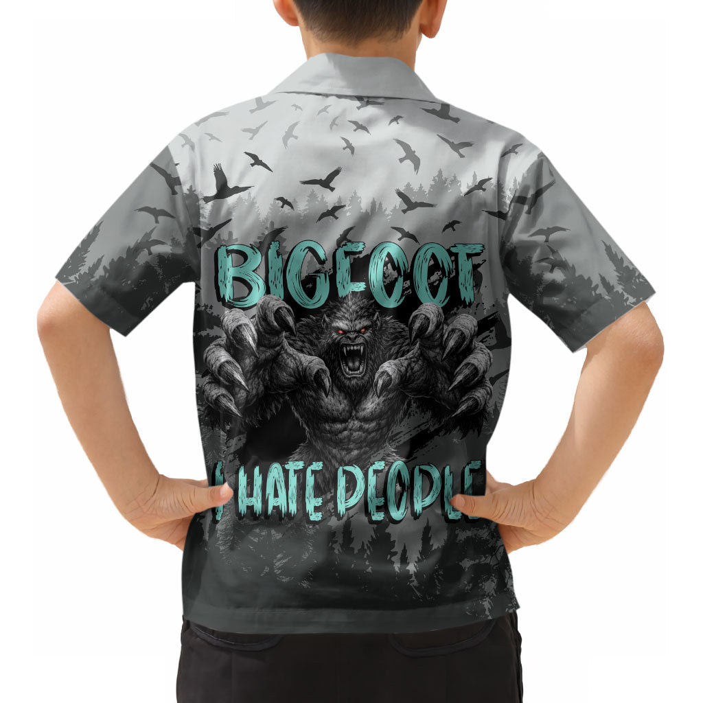 Bigfoot Stay Wild I Hate People Kid Hawaiian Shirt Angry Sasquatch Distressed Forest Dark Fantasy