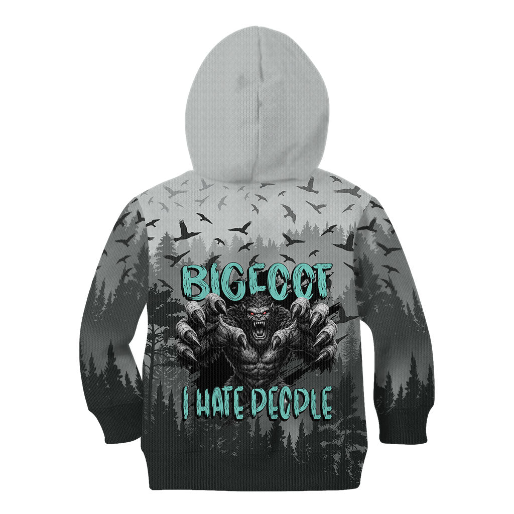 Bigfoot Stay Wild I Hate People Kid Hoodie Angry Sasquatch Distressed Forest Dark Fantasy