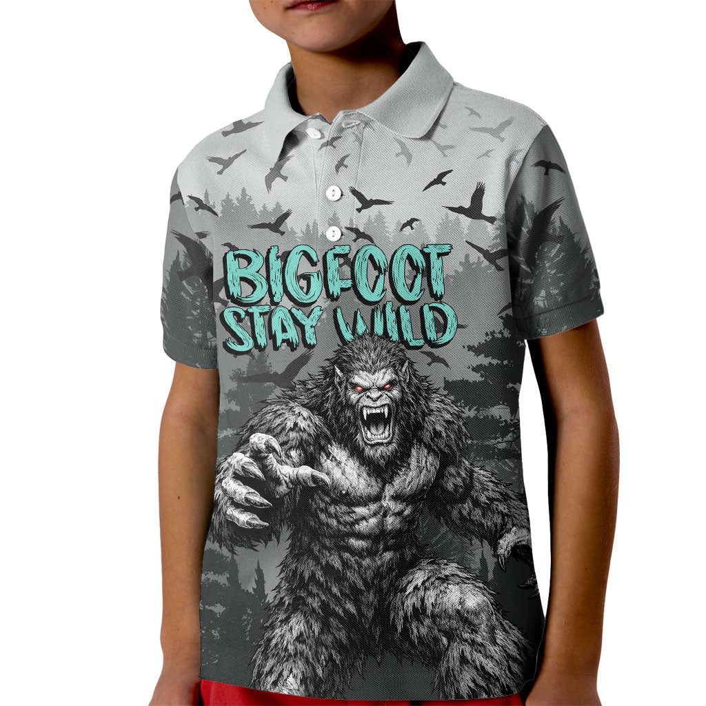 Bigfoot Stay Wild I Hate People Kid Polo Shirt Angry Sasquatch Distressed Forest Dark Fantasy