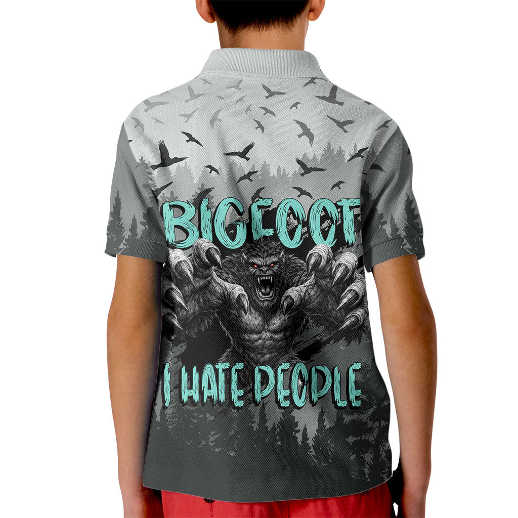 Bigfoot Stay Wild I Hate People Kid Polo Shirt Angry Sasquatch Distressed Forest Dark Fantasy