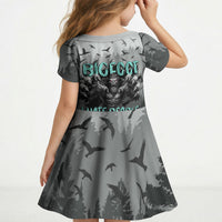 Bigfoot Stay Wild I Hate People Kid Short Sleeve Dress Angry Sasquatch Distressed Forest Dark Fantasy