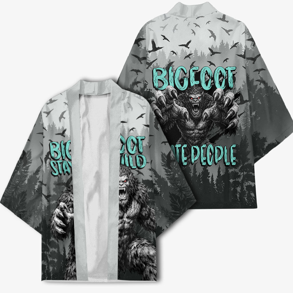 Bigfoot Stay Wild I Hate People Kimono Angry Sasquatch Distressed Forest Dark Fantasy
