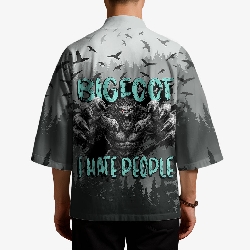 Bigfoot Stay Wild I Hate People Kimono Angry Sasquatch Distressed Forest Dark Fantasy