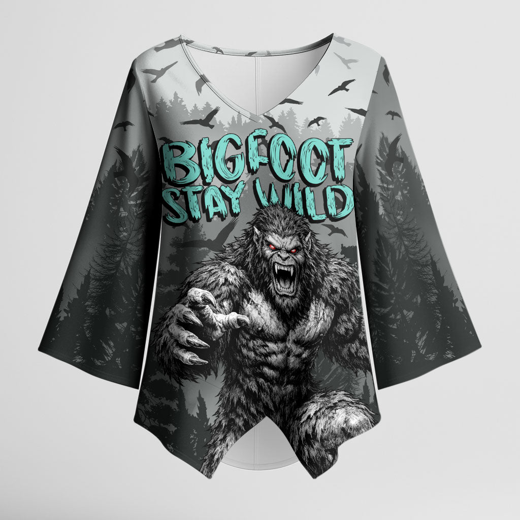 Bigfoot Stay Wild I Hate People Kimono Sleeve Blouse Angry Sasquatch Distressed Forest Dark Fantasy