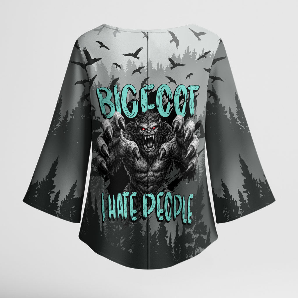 Bigfoot Stay Wild I Hate People Kimono Sleeve Blouse Angry Sasquatch Distressed Forest Dark Fantasy