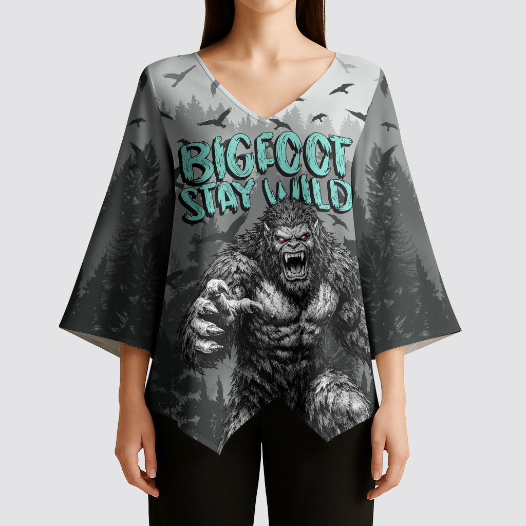 Bigfoot Stay Wild I Hate People Kimono Sleeve Blouse Angry Sasquatch Distressed Forest Dark Fantasy