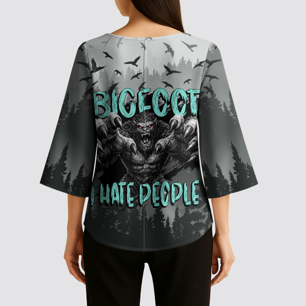 Bigfoot Stay Wild I Hate People Kimono Sleeve Blouse Angry Sasquatch Distressed Forest Dark Fantasy