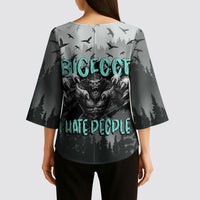 Bigfoot Stay Wild I Hate People Kimono Sleeve Blouse Angry Sasquatch Distressed Forest Dark Fantasy