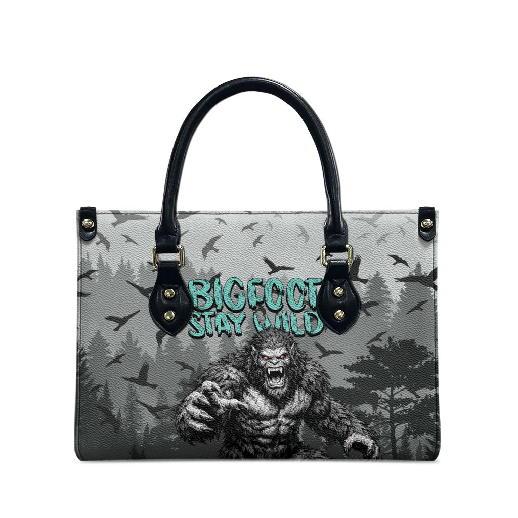 Bigfoot Stay Wild I Hate People Leather Bag Angry Sasquatch Distressed Forest Dark Fantasy