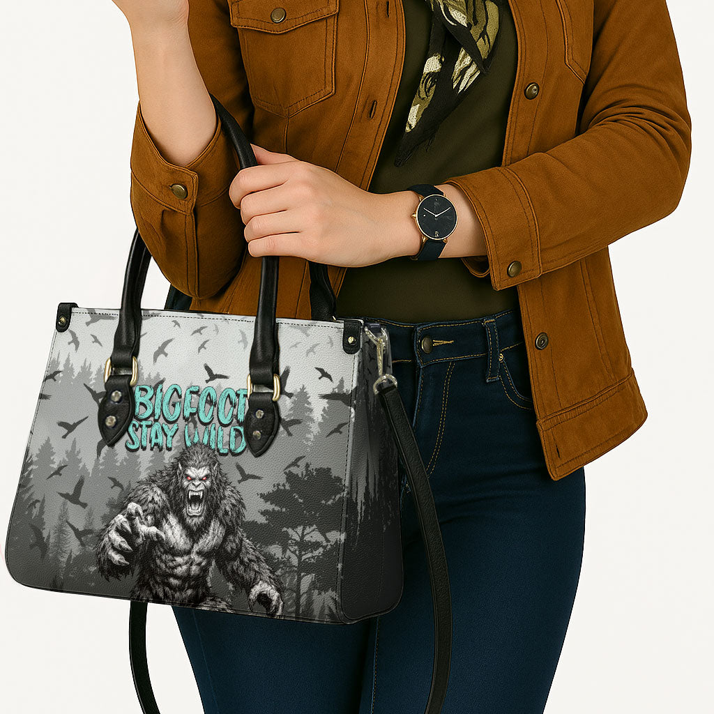 Bigfoot Stay Wild I Hate People Leather Bag Angry Sasquatch Distressed Forest Dark Fantasy