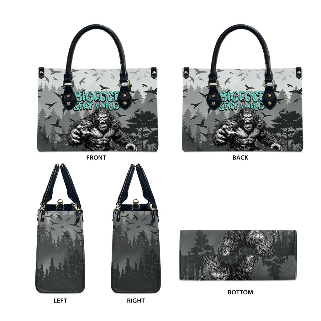Bigfoot Stay Wild I Hate People Leather Bag Angry Sasquatch Distressed Forest Dark Fantasy
