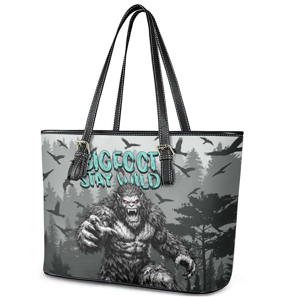 Bigfoot Stay Wild I Hate People Leather Tote Bag Angry Sasquatch Distressed Forest Dark Fantasy