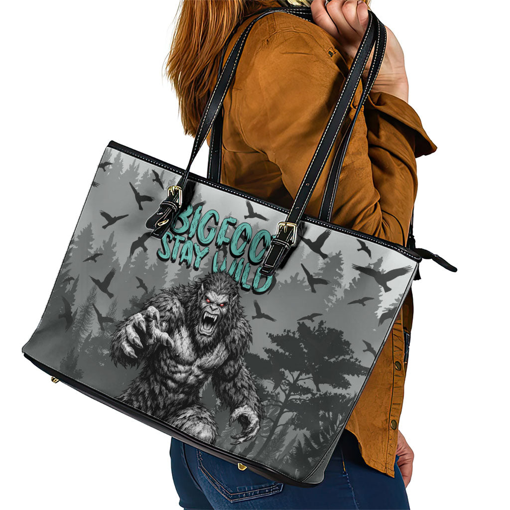 Bigfoot Stay Wild I Hate People Leather Tote Bag Angry Sasquatch Distressed Forest Dark Fantasy