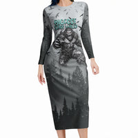 Bigfoot Stay Wild I Hate People Long Sleeve Bodycon Dress Angry Sasquatch Distressed Forest Dark Fantasy