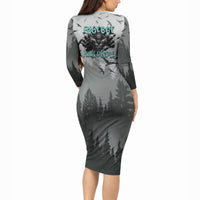 Bigfoot Stay Wild I Hate People Long Sleeve Bodycon Dress Angry Sasquatch Distressed Forest Dark Fantasy