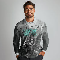 Bigfoot Stay Wild I Hate People Long Sleeve Polo Shirt Angry Sasquatch Distressed Forest Dark Fantasy