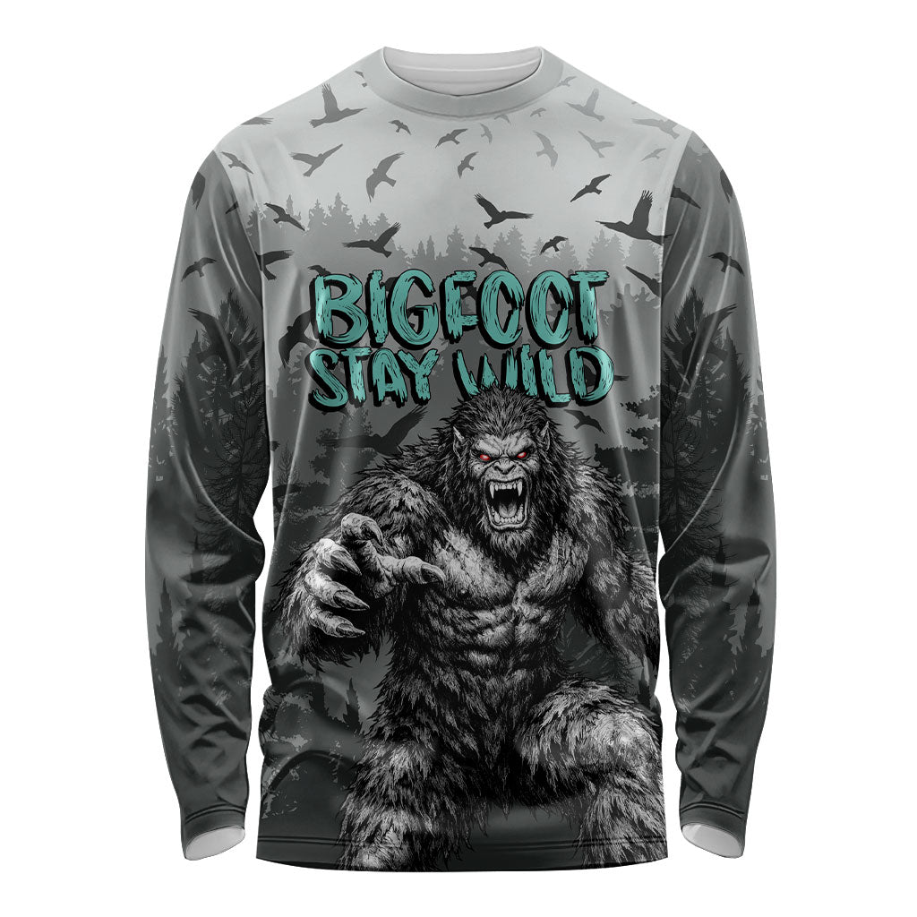 Bigfoot Stay Wild I Hate People Long Sleeve Shirt Angry Sasquatch Distressed Forest Dark Fantasy