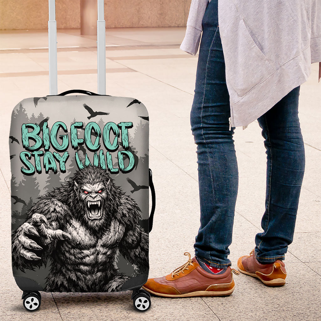 Bigfoot Stay Wild I Hate People Luggage Cover Angry Sasquatch Distressed Forest Dark Fantasy
