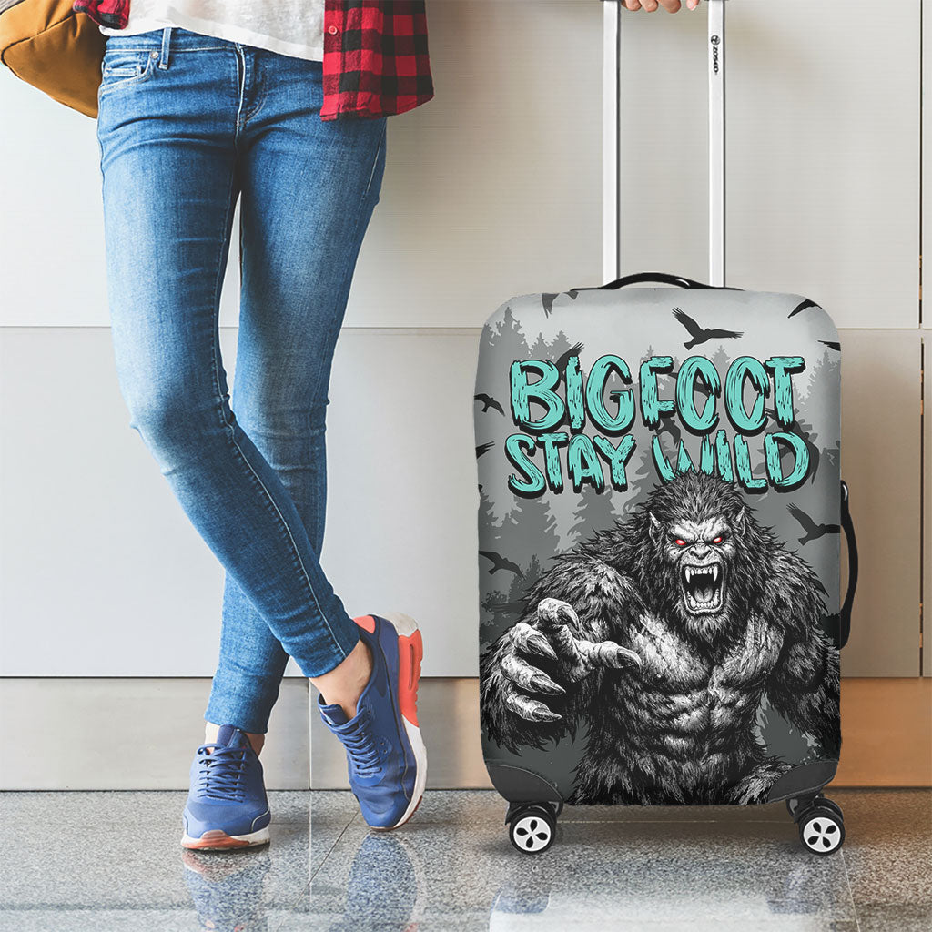 Bigfoot Stay Wild I Hate People Luggage Cover Angry Sasquatch Distressed Forest Dark Fantasy