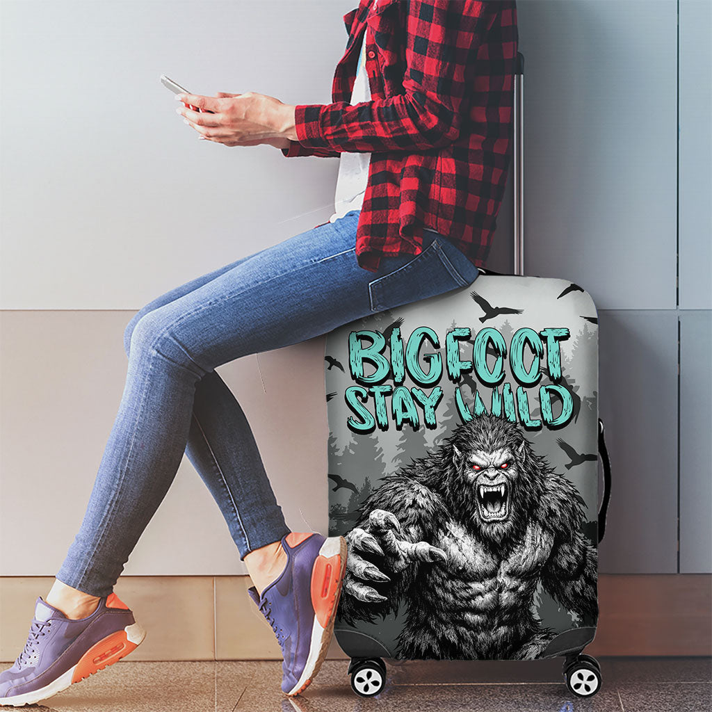 Bigfoot Stay Wild I Hate People Luggage Cover Angry Sasquatch Distressed Forest Dark Fantasy