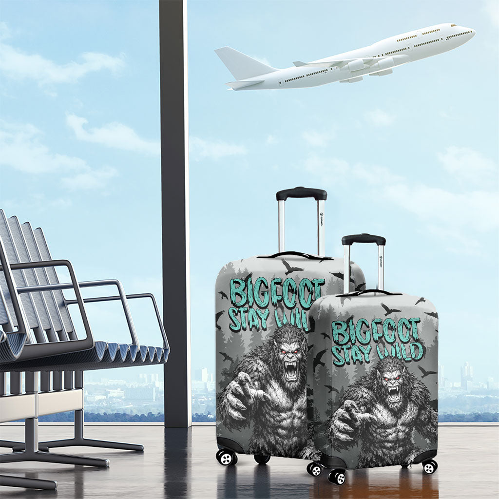 Bigfoot Stay Wild I Hate People Luggage Cover Angry Sasquatch Distressed Forest Dark Fantasy