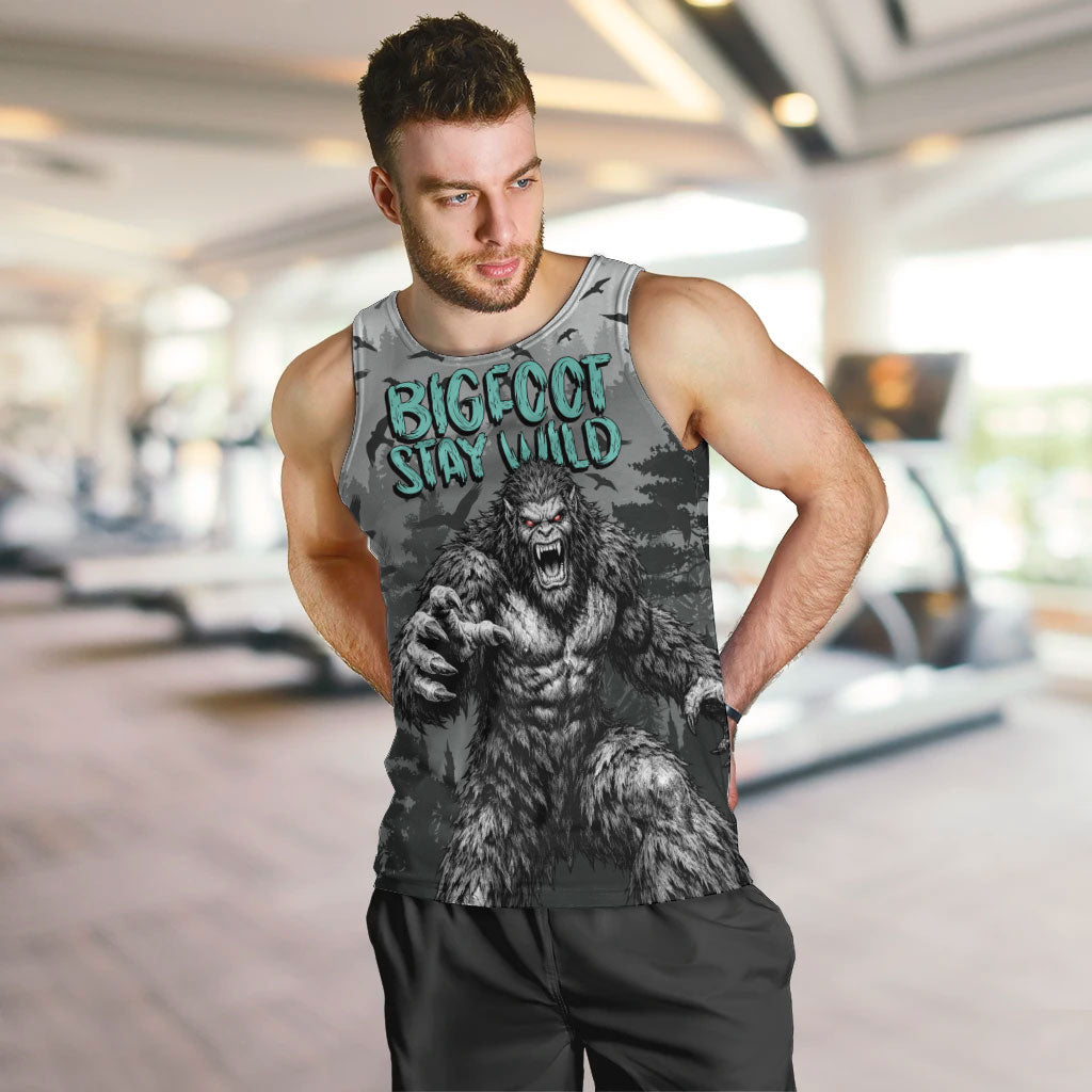 Bigfoot Stay Wild I Hate People Men Tank Top Angry Sasquatch Distressed Forest Dark Fantasy