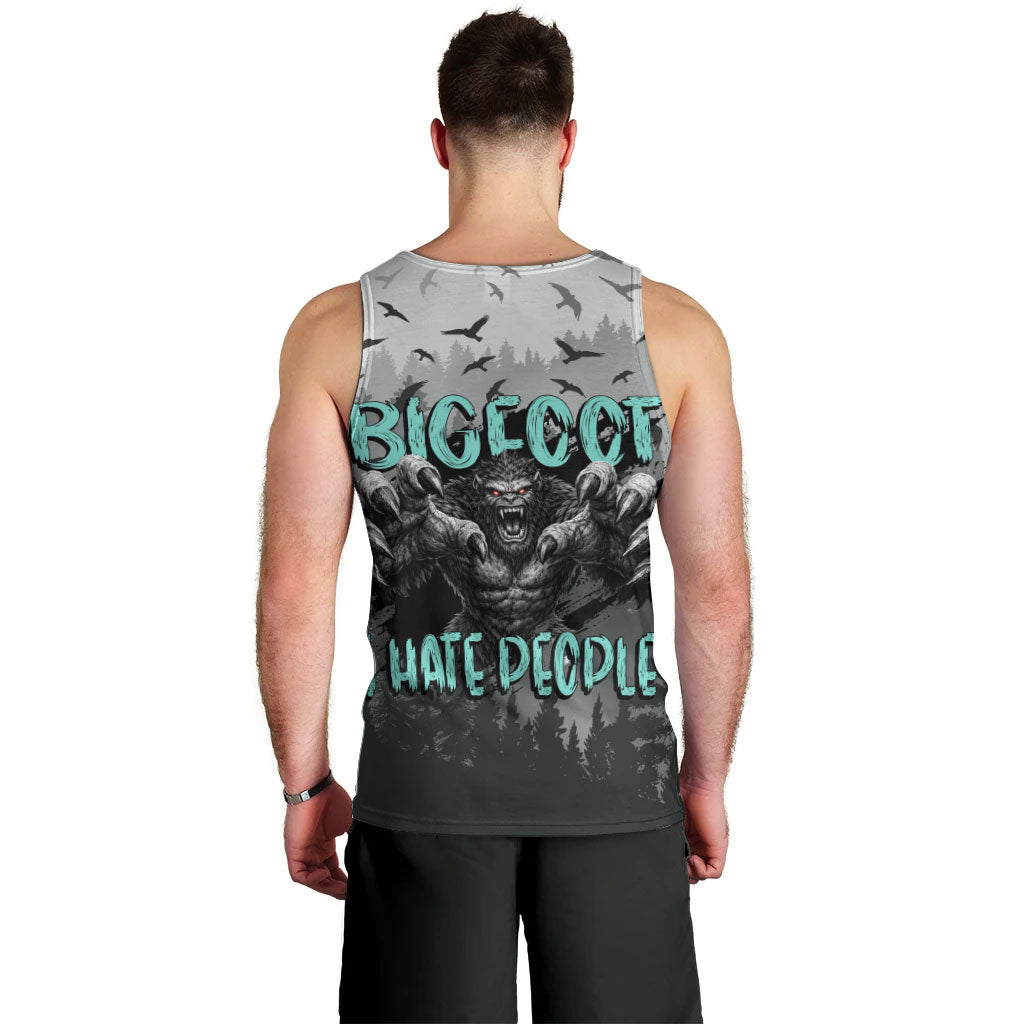 Bigfoot Stay Wild I Hate People Men Tank Top Angry Sasquatch Distressed Forest Dark Fantasy