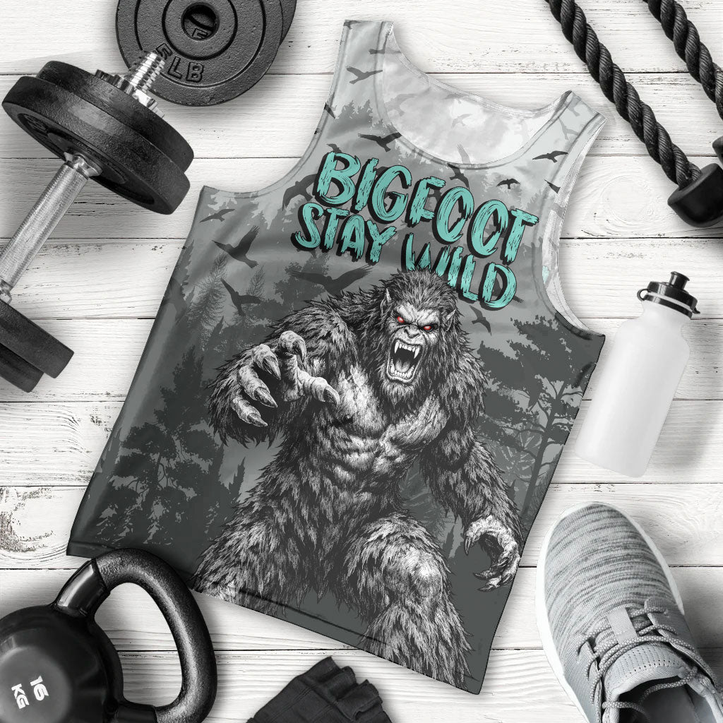 Bigfoot Stay Wild I Hate People Men Tank Top Angry Sasquatch Distressed Forest Dark Fantasy