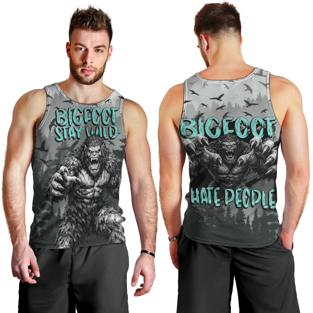 Bigfoot Stay Wild I Hate People Men Tank Top Angry Sasquatch Distressed Forest Dark Fantasy