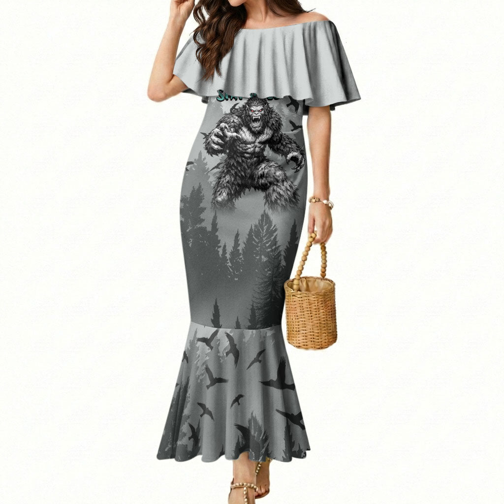 Bigfoot Stay Wild I Hate People Mermaid Dress Angry Sasquatch Distressed Forest Dark Fantasy