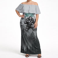 Bigfoot Stay Wild I Hate People Off Shoulder Maxi Dress Angry Sasquatch Distressed Forest Dark Fantasy