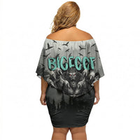 Bigfoot Stay Wild I Hate People Off Shoulder Short Dress Angry Sasquatch Distressed Forest Dark Fantasy