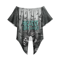 Bigfoot Stay Wild I Hate People Off Shoulder Wrap Waist Top Angry Sasquatch Distressed Forest Dark Fantasy