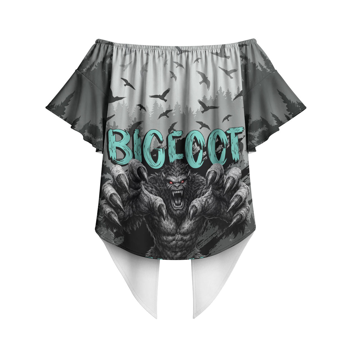 Bigfoot Stay Wild I Hate People Off Shoulder Wrap Waist Top Angry Sasquatch Distressed Forest Dark Fantasy