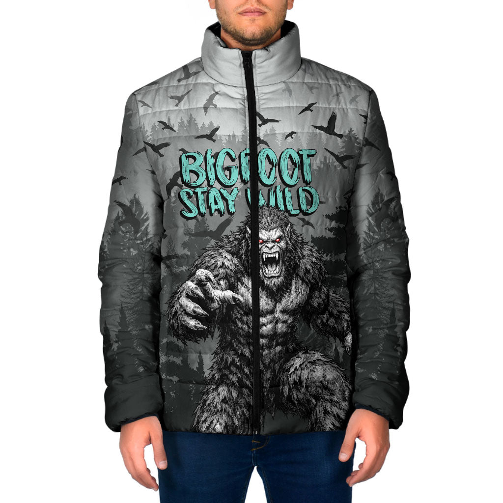 Bigfoot Stay Wild I Hate People Padded Jacket Angry Sasquatch Distressed Forest Dark Fantasy