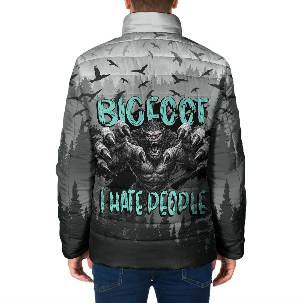 Bigfoot Stay Wild I Hate People Padded Jacket Angry Sasquatch Distressed Forest Dark Fantasy