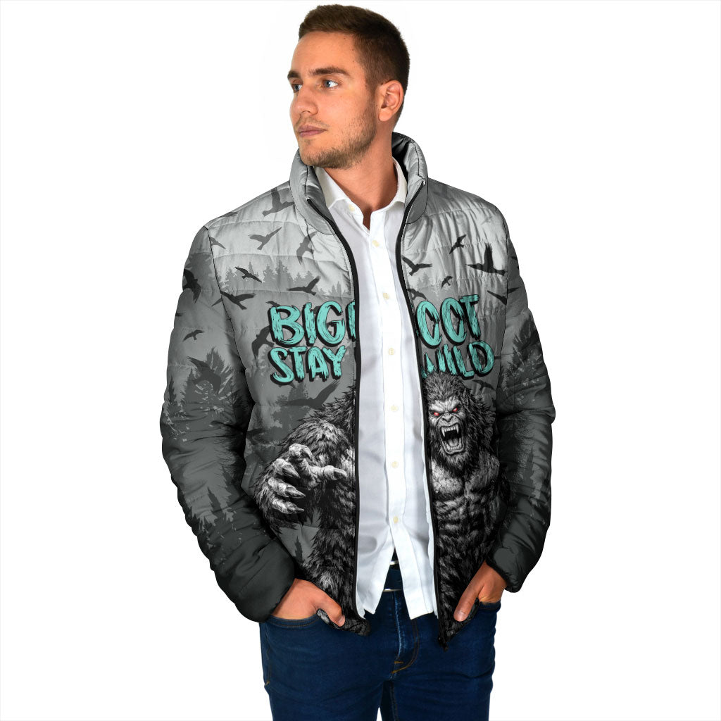 Bigfoot Stay Wild I Hate People Padded Jacket Angry Sasquatch Distressed Forest Dark Fantasy