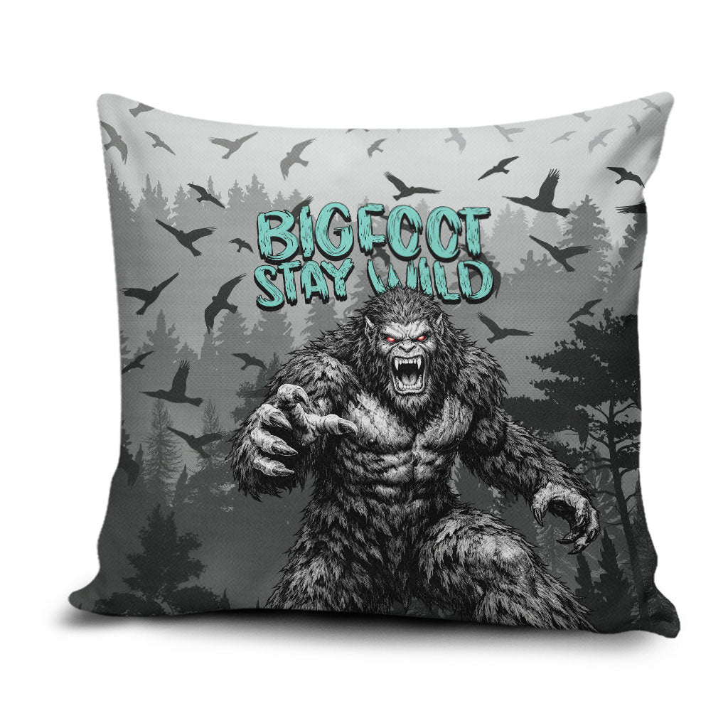 Bigfoot Stay Wild I Hate People Pillow Cover Angry Sasquatch Distressed Forest Dark Fantasy