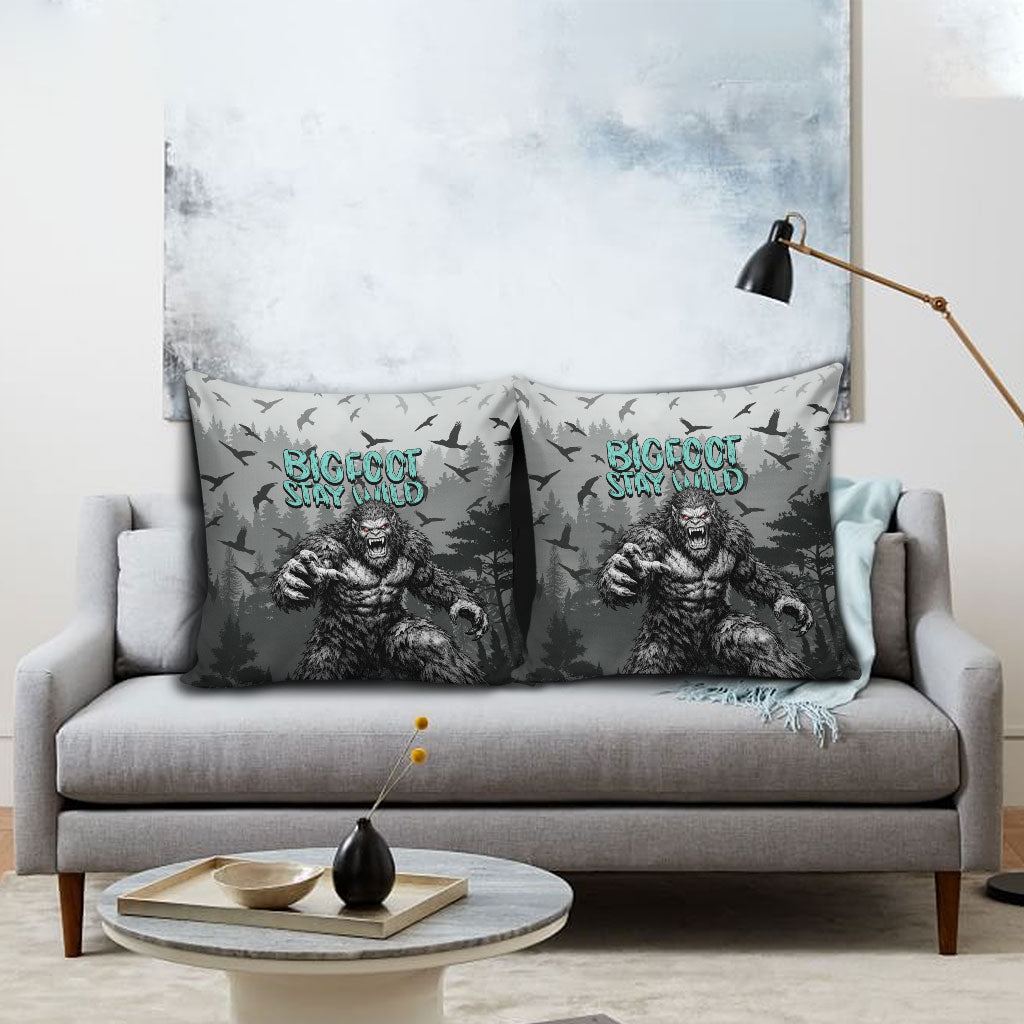 Bigfoot Stay Wild I Hate People Pillow Cover Angry Sasquatch Distressed Forest Dark Fantasy