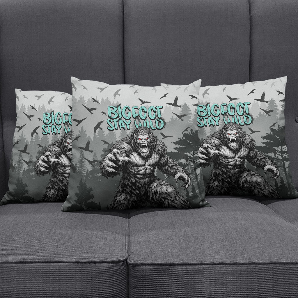 Bigfoot Stay Wild I Hate People Pillow Cover Angry Sasquatch Distressed Forest Dark Fantasy