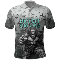 Bigfoot Stay Wild I Hate People Polo Shirt Angry Sasquatch Distressed Forest Dark Fantasy